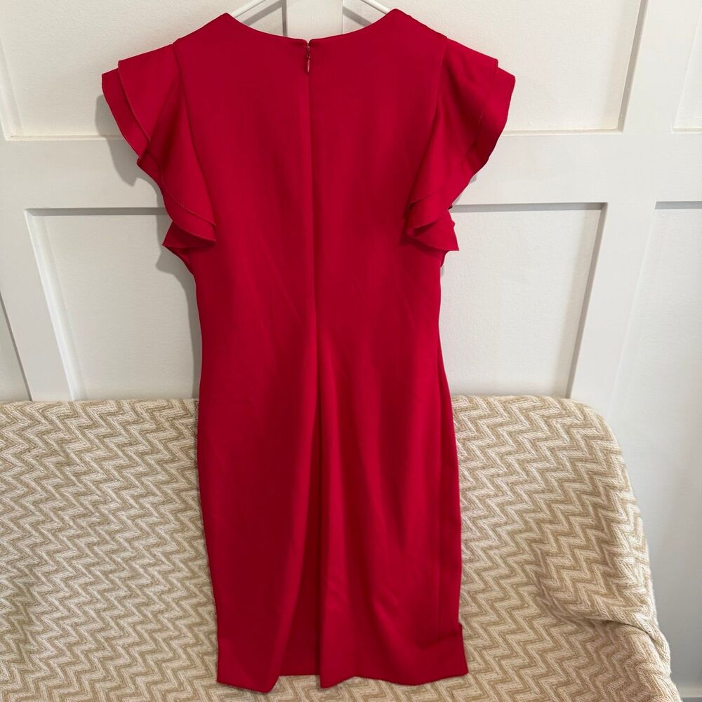 Tommy Hilfiger Scuba Flutter Sleeve Sheath Dress Scarlet - Picture 8 of 8